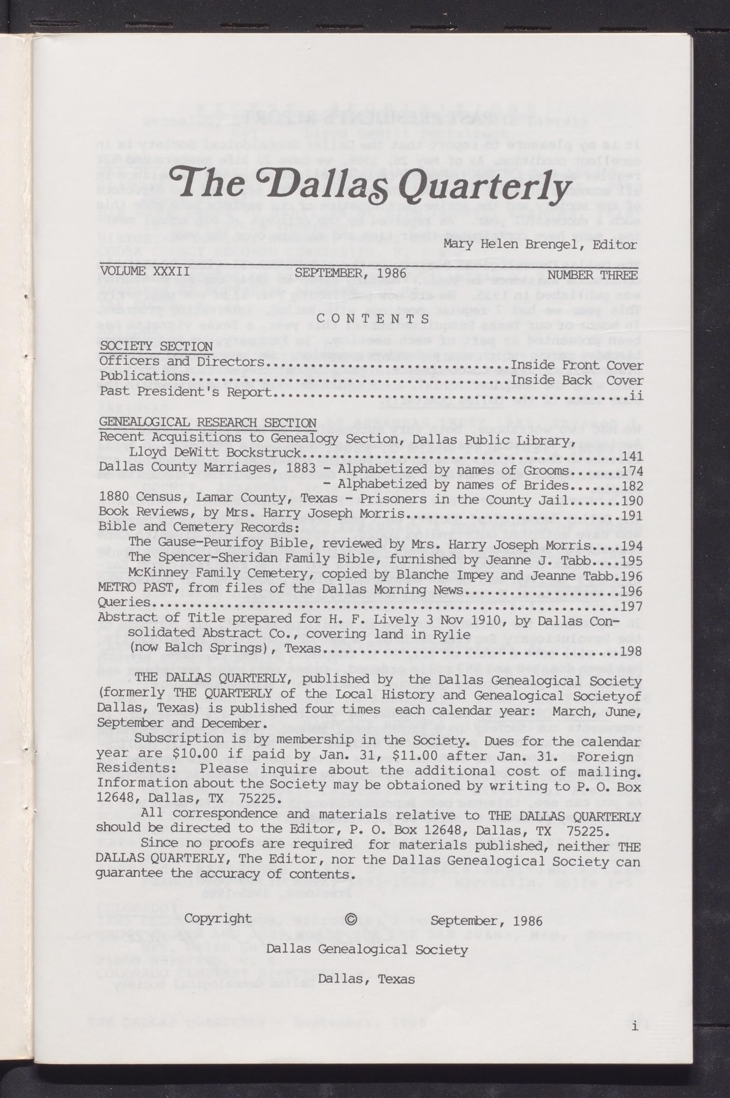 The Dallas Quarterly, Volume 32, Number 3, September 1986
                                                
                                                    I
                                                