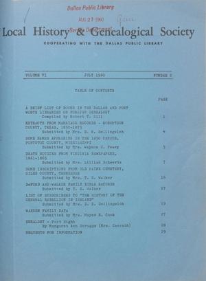 Primary view of object titled 'Local History & Genealogical Society, Volume 6, Number 2, July 1960'.