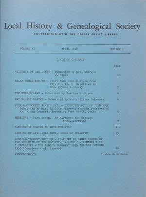 Local History & Genealogical Society, Volume 6, Number 1, April 1960