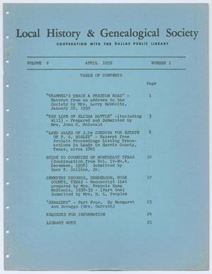 Primary view of object titled 'Local History & Genealogical Society, Volume 5, Number 1, April 1959'.