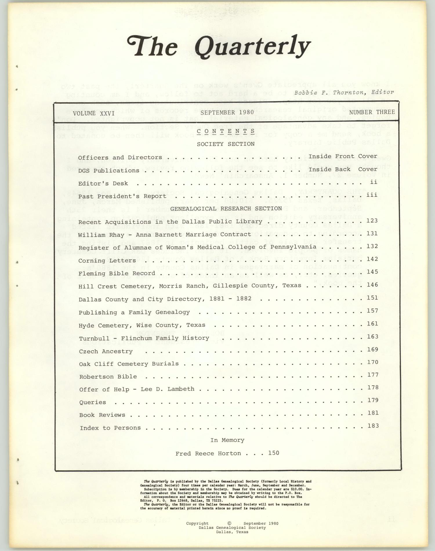 The Quarterly, Volume 26, Number 3, September 1980
                                                
                                                    tc
                                                
