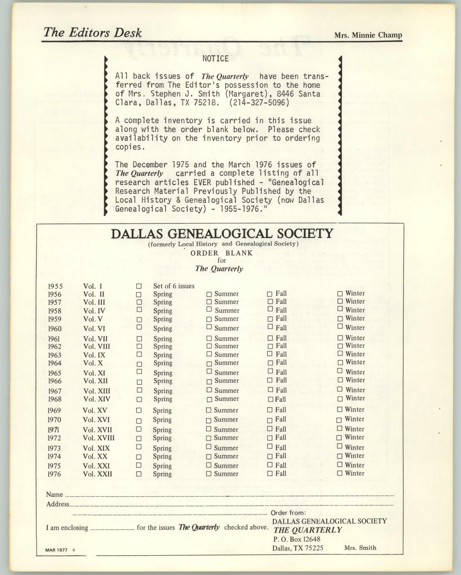 The Quarterly, Volume 23, Number 1, March 1977
                                                
                                                    II
                                                