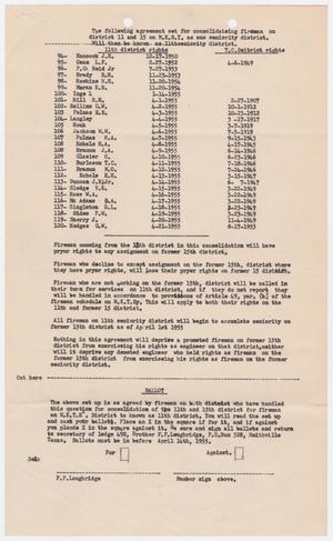Primary view of object titled '[Ballot Regarding Consolidation for Firemen in the M. K. T. R.]'.