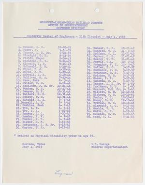 Missouri-Kansas-Texas Railroad Smithville District Seniority List: Engineers, July 1963