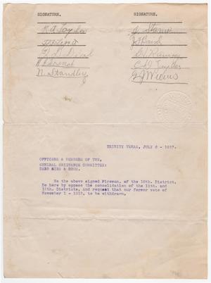 Primary view of object titled '[Letter to The General Grievance Committee, July 6, 1917]'.