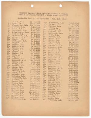 Missouri-Kansas-Texas Railroad Smithville District Seniority List: Telegraphers, January 1945