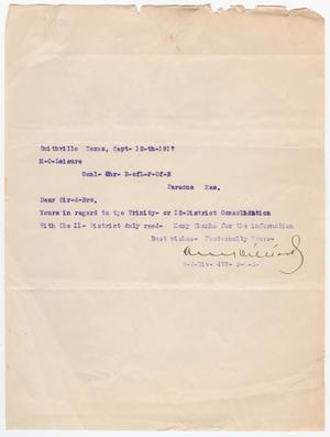Primary view of object titled '[Letter from A. M. Hilliard to M. O. Laisure, September 12, 1917]'.