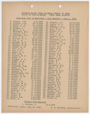 Missouri-Kansas-Texas Railroad Smithville District Seniority List: Engineers, July 1943