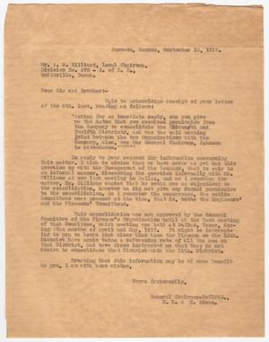 [Letter from Brotherhood of Locomotive Firemen and Enginemen to A. M. Hilliard, September 15, 1917]