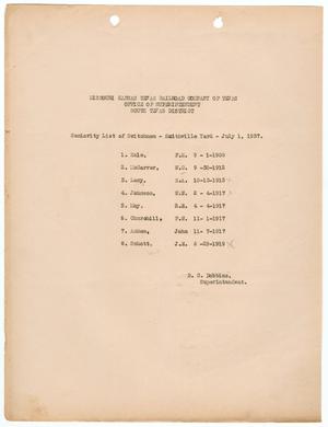 Missouri-Kansas-Texas Railroad Smithville District Seniority List: Switchmen, July 1937