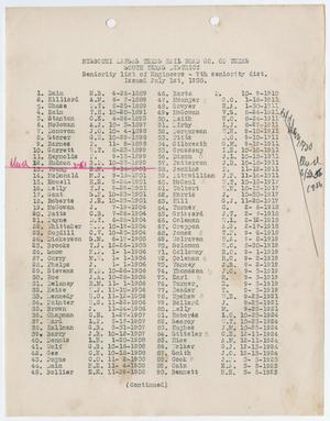 Missouri-Kansas-Texas Railroad Smithville District Seniority List: Engineers, July 1930
