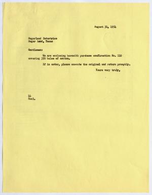 [Letter from A. H. Blackshear, Jr. to Sugarland Industries, August 31, 1954]