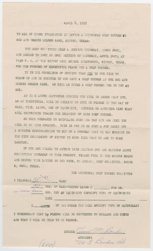 Primary view of object titled '[Letter from Tom McBride to Bob Tice, April 8, 1955]'.