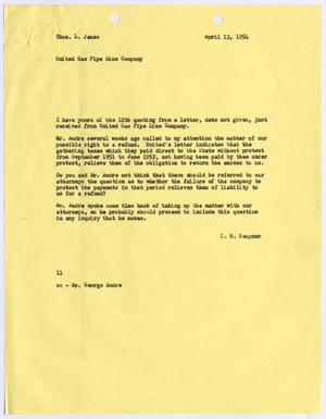 [Letter from I. H. Kempner to Thomas L. James, April 13, 1954]
