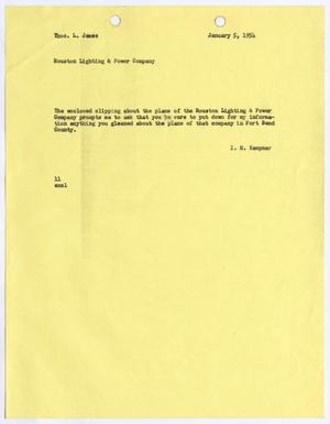 [Letter from I. H. Kempner to Thomas L. James, January 5, 1954]