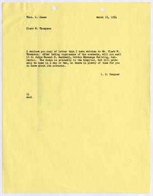 [Letter from I. H. Kempner to Thomas L. James, March 18, 1954]