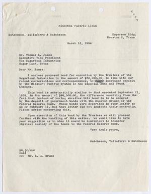 [Letter from Hutcheson, Taliaferro & Hutcheson to Thomas L. James, March 15, 1954]