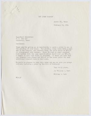 [Letter from William L. Hart to Sugarland Industries, February 19, 1954]