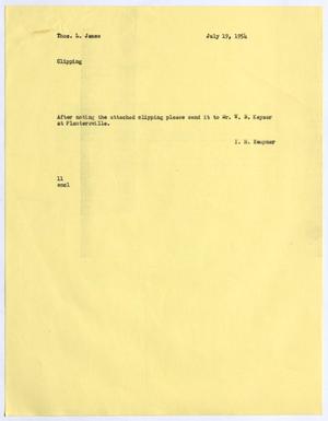 Primary view of object titled '[Letter from I. H. Kempner to Thomas L. James, July 19, 1954]'.