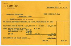 [Invoice for Sugarland Industries, September 21, 1954]