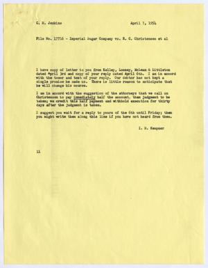 Primary view of object titled '[Letter from Isaac Herbert Kempner to C. H. Jenkins, April 7, 1954]'.