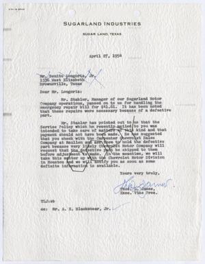 [Letter from Thomas L. James to Benito Longoria, Jr., April 27, 1954]