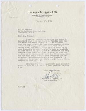 [Letter from Ernest L. Brown, Jr. to Isaac Herbert Kempner, Februarty 27, 1954]