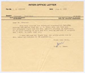 [Letter from Thomas Leroy James to Isaac Herbert Kempner, June 2, 1954