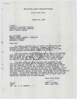 [Letter from Thomas Leroy James to Ben White, August 30, 1954]