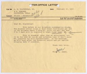 [Letter from Thomas L. James to A. H. Blackshear, Jr., February 10, 1954]