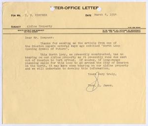 [Letter from Thomas Leroy James to Isaac Herbert Kempner, March 4, 1954]