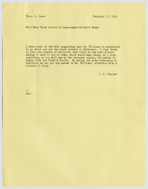 [Letter from Isaac Herbert Kempner to Thomas Leroy James, Feburary 17, 1954]