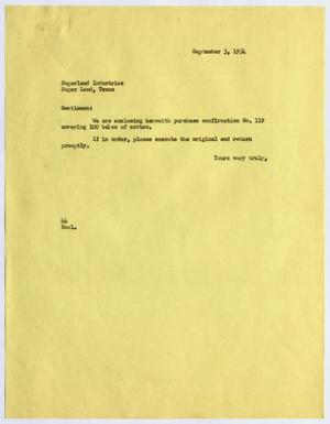 [Letter from A. H. Blackshear, Jr. to Sugarland Industries, September 3, 1954]