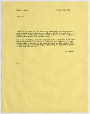 [Letter from I. H. Kempner to Thomas L. James, October 27, 1954]