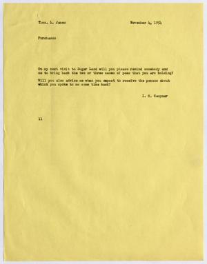 Primary view of object titled '[Letter from I. H. Kempner to Thomas L. James, November 4, 1954]'.