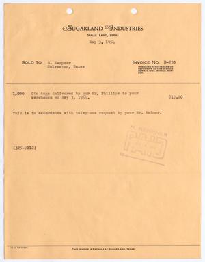 [Invoice for H. Kempner, Gin Tag Delivery, May 3, 1954]