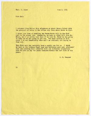 [Letter from Isaac Herbert Kempner to Thomas Leroy James, June 2, 1954]