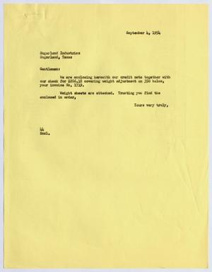 [Letter from A. H. Blackshear, Jr. to Sugarland Industries, September 4, 1954]