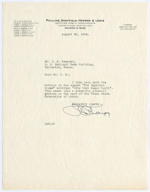 [Letter from Jay A. Phillips to Isaac Herbert Kempner, August 26, 1954]