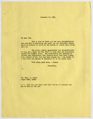 [Letter from I. H. Kempner to Thomas L. James, December 27, 1954]