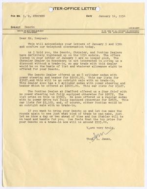 [Letter from Thomas L. James to I. H. Kempner, January 14, 1954]