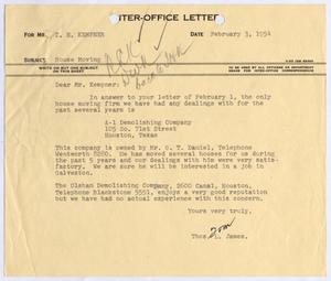 Primary view of object titled '[Letter from Thomas L. James to I. H. Kempner, February 3, 1954]'.