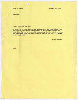 [Letter from I. H. Kempner to Thomas L. James, January 13, 1954]