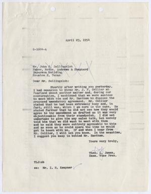 [Letter from Thomas L. James to John S. Sellingsloh, April 23, 1954]