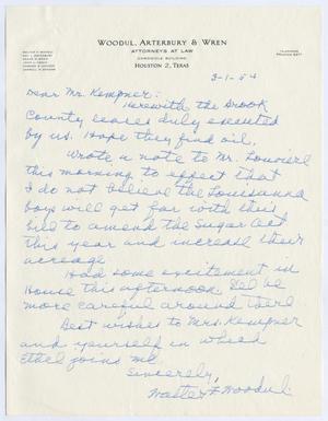 Primary view of object titled '[Letter from Walter F. Woodul to I. H. Kempner, March 1, 1954]'.