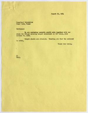[Letter from A. H. Blackshear, Jr. to Sugarland Industries, August 20, 1954]