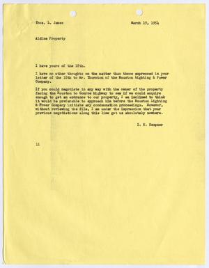 [Letter from I. H. Kempner to Thomas L. James, March 19, 1954]