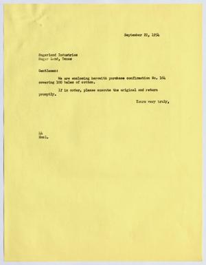 [Letter from A. H. Blackshear, Jr. to Sugarland Industries, September 22, 1954]