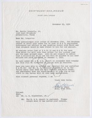 [Letter from Thomas L. James to Benito Longoria, Jr., November 23, 1954]
