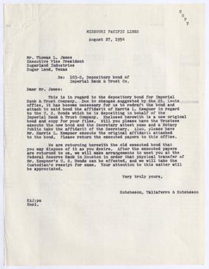 [Letter from Hutcheson, Taliaferro & Hutcheson to Thomas Leroy James, August 27, 1954]